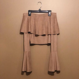 Suede Cropped Long Sleeve Top